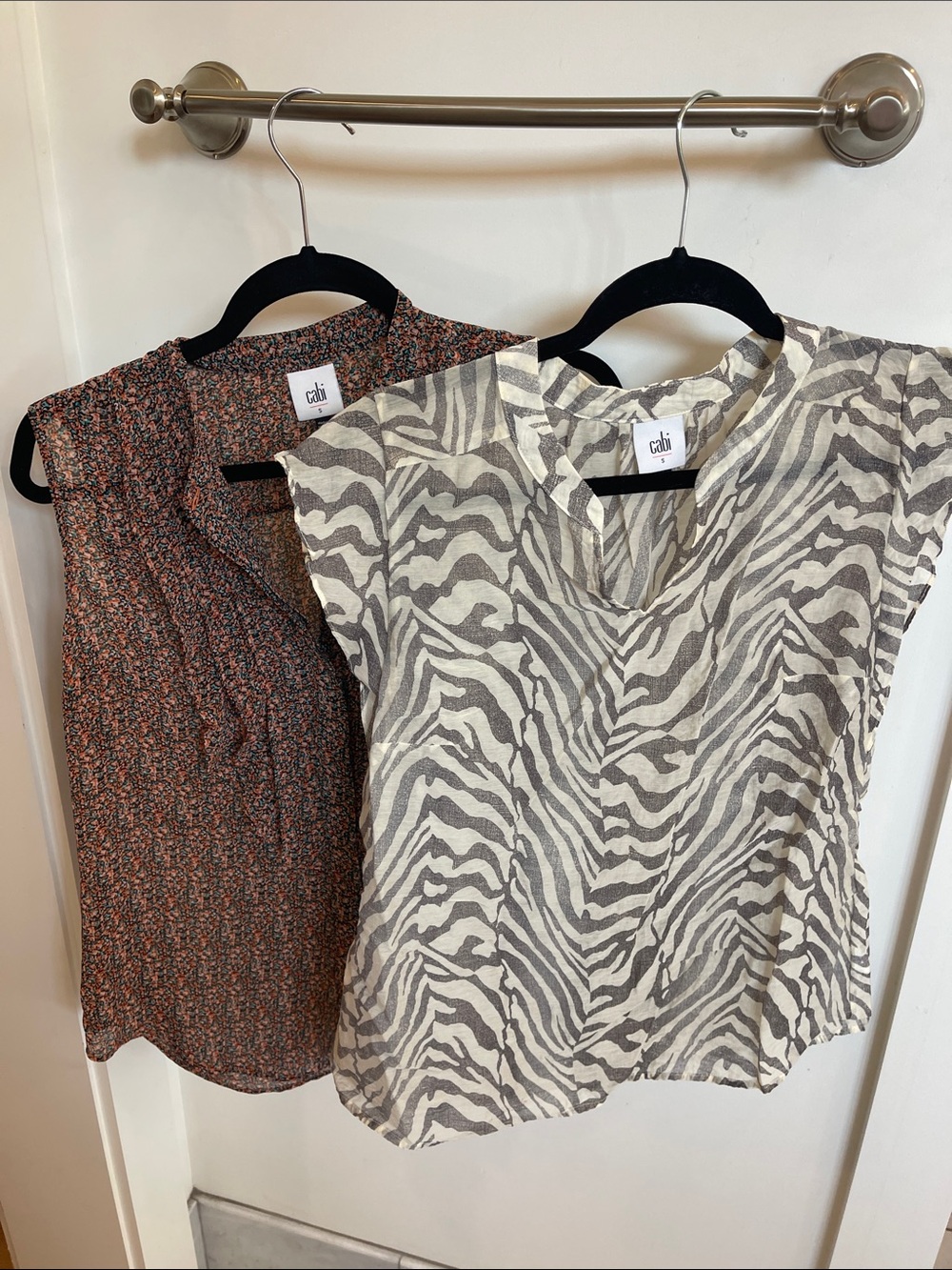 CAbi Bundle  2 Tops Small Zebra-Print Top with Fall Color Sleeveless Top